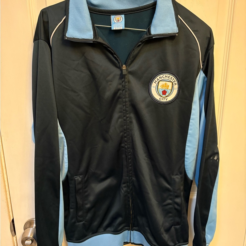 Manchester City Men's Black and Blue Jacket